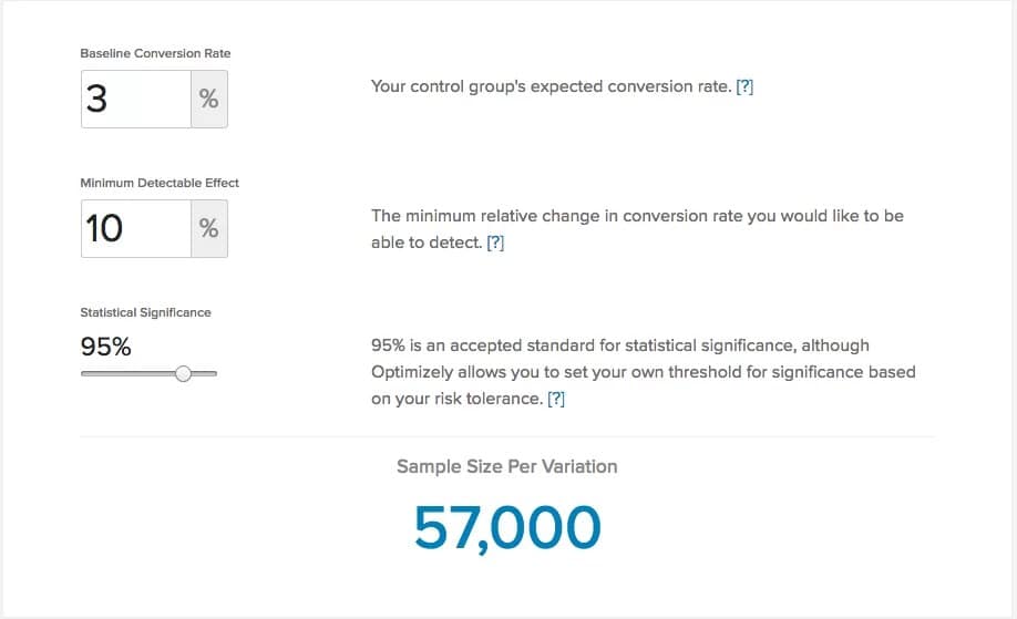 Optimizely's sample size calculator