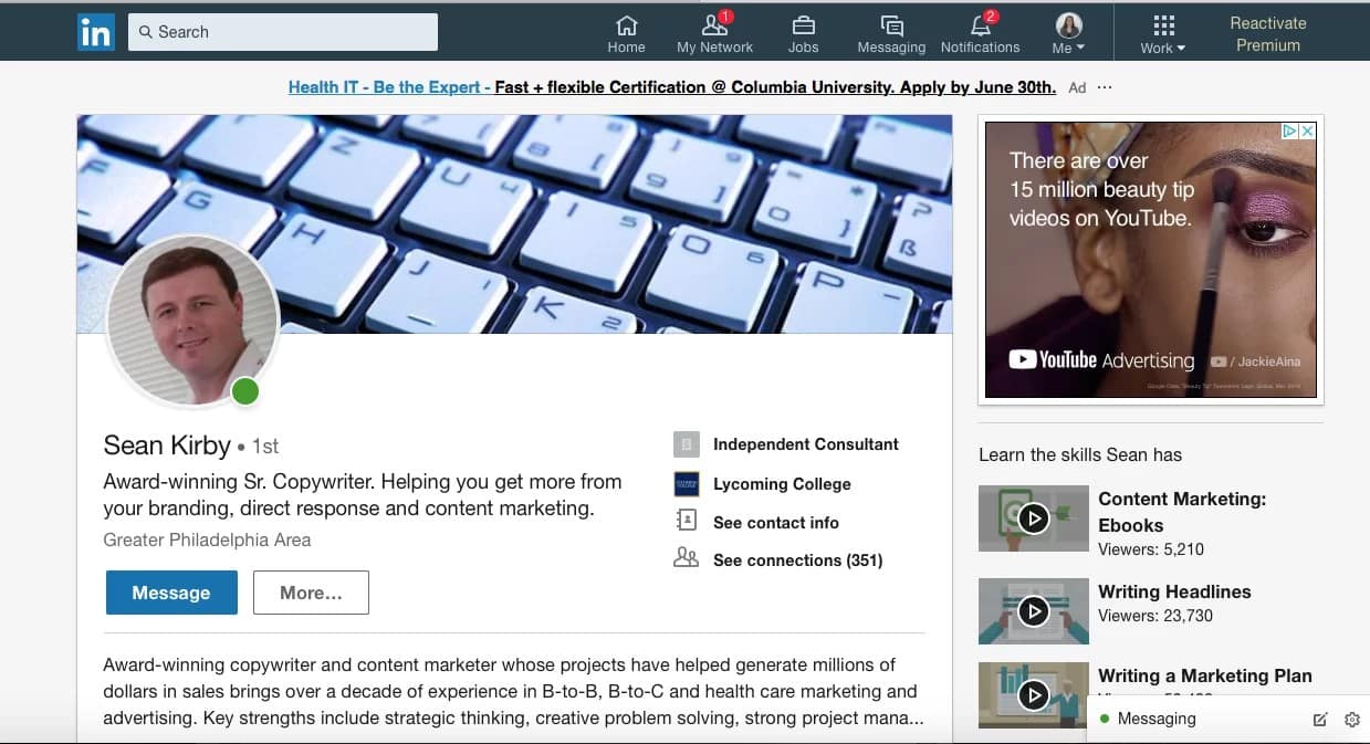 Check LinkedIn for additional contact information